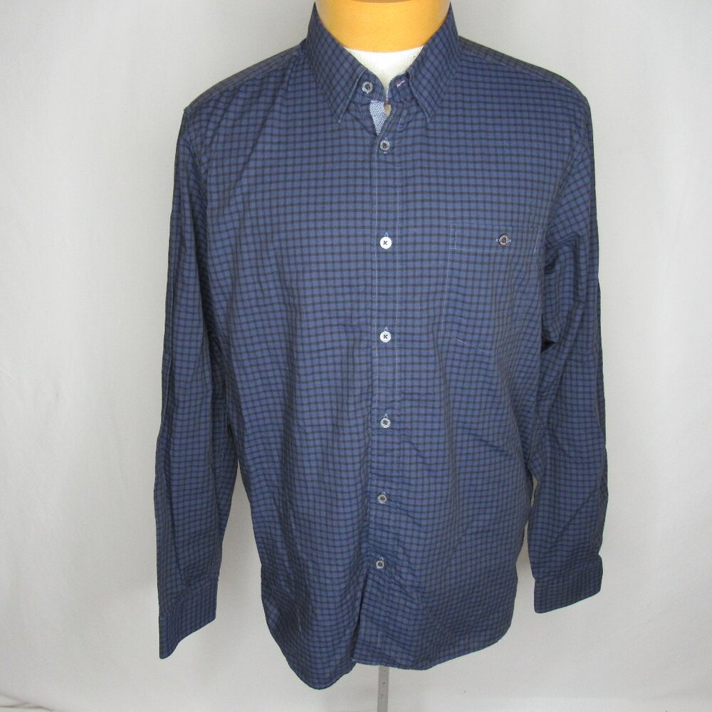 Ted Baker London Blue Check ALENCIA Long Sleeve Dress Shirt Men's 5 XL XLarge